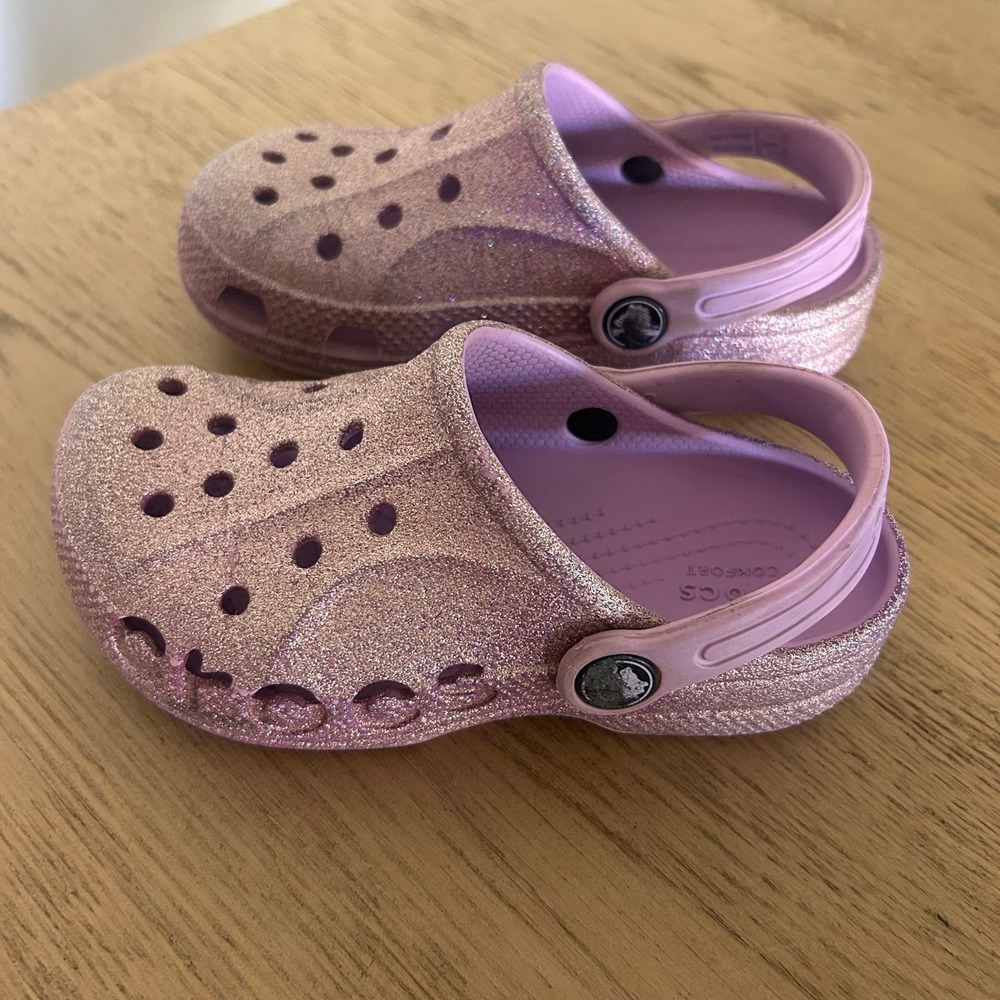 Girls Purple Glitter Crocs Sandals 11c